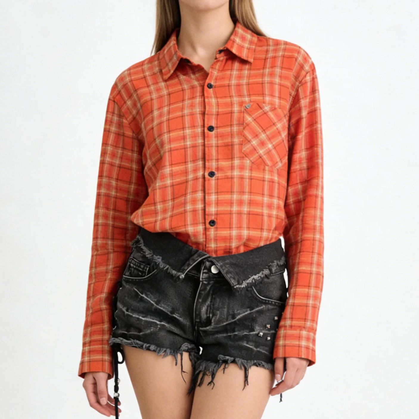 Women'S Y2K Fashion Aesthetic - Camisa Casual Laranja de Manga Longa