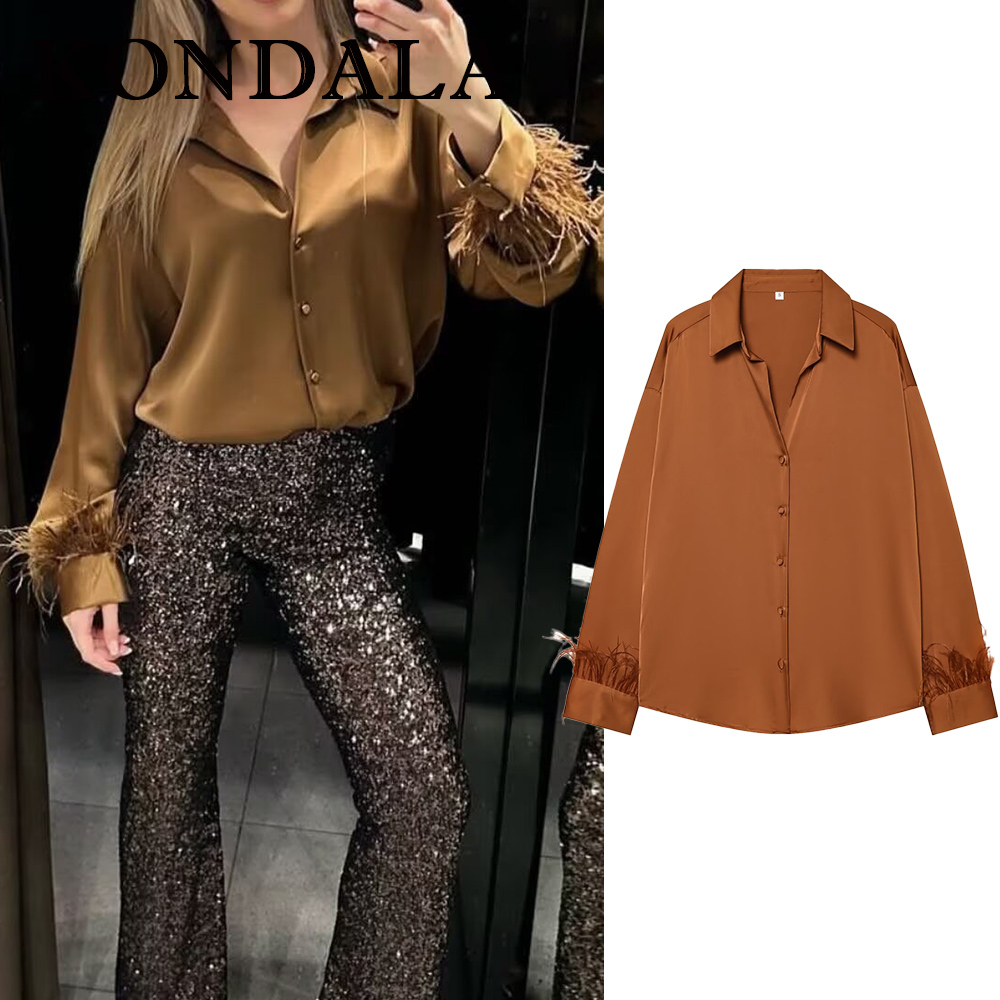 Women'S Fashion Trends Fall 2025 - Kondala vintage sólido laranja borla camisa