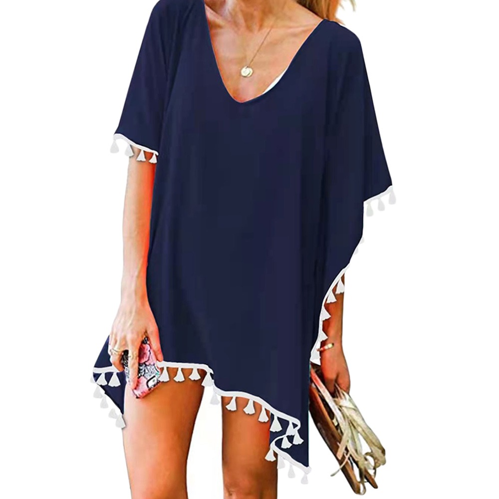 Smocked Dress Women - Camisa de Praia Casual com Decote