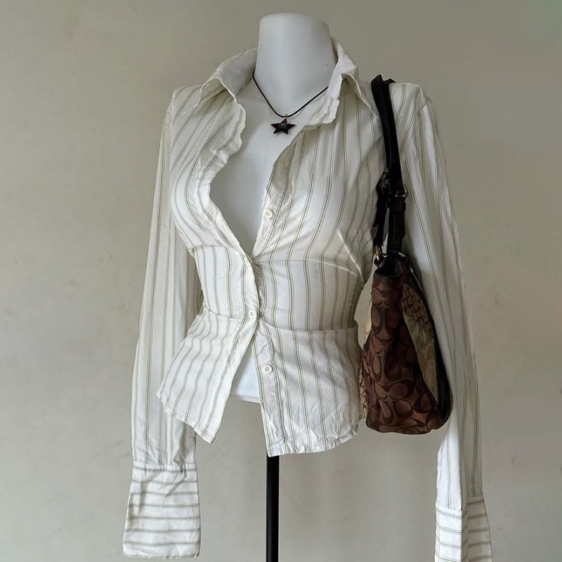 Women'S Y2K Fashion Aesthetic - Nova listra impressão casual y2k camisa