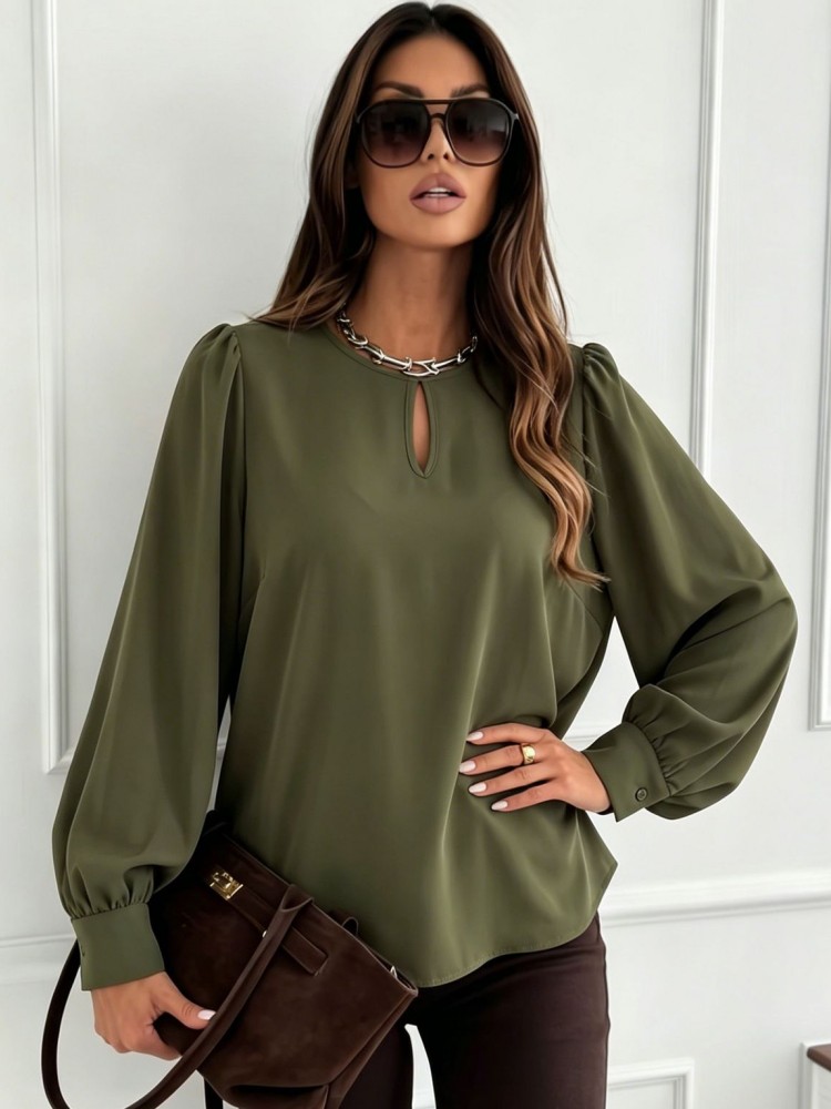 Xl Women'S Fashion - Camisa Blusa Elegante de Cor Sólida
