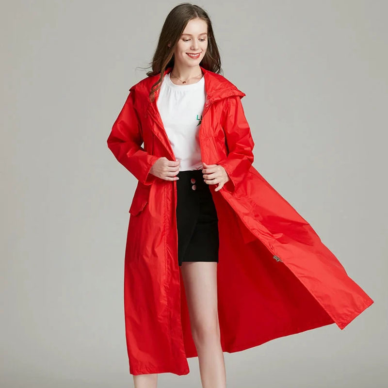 Women'S Fashion Raincoat - Mulheres leve vermelho preto respirável capa