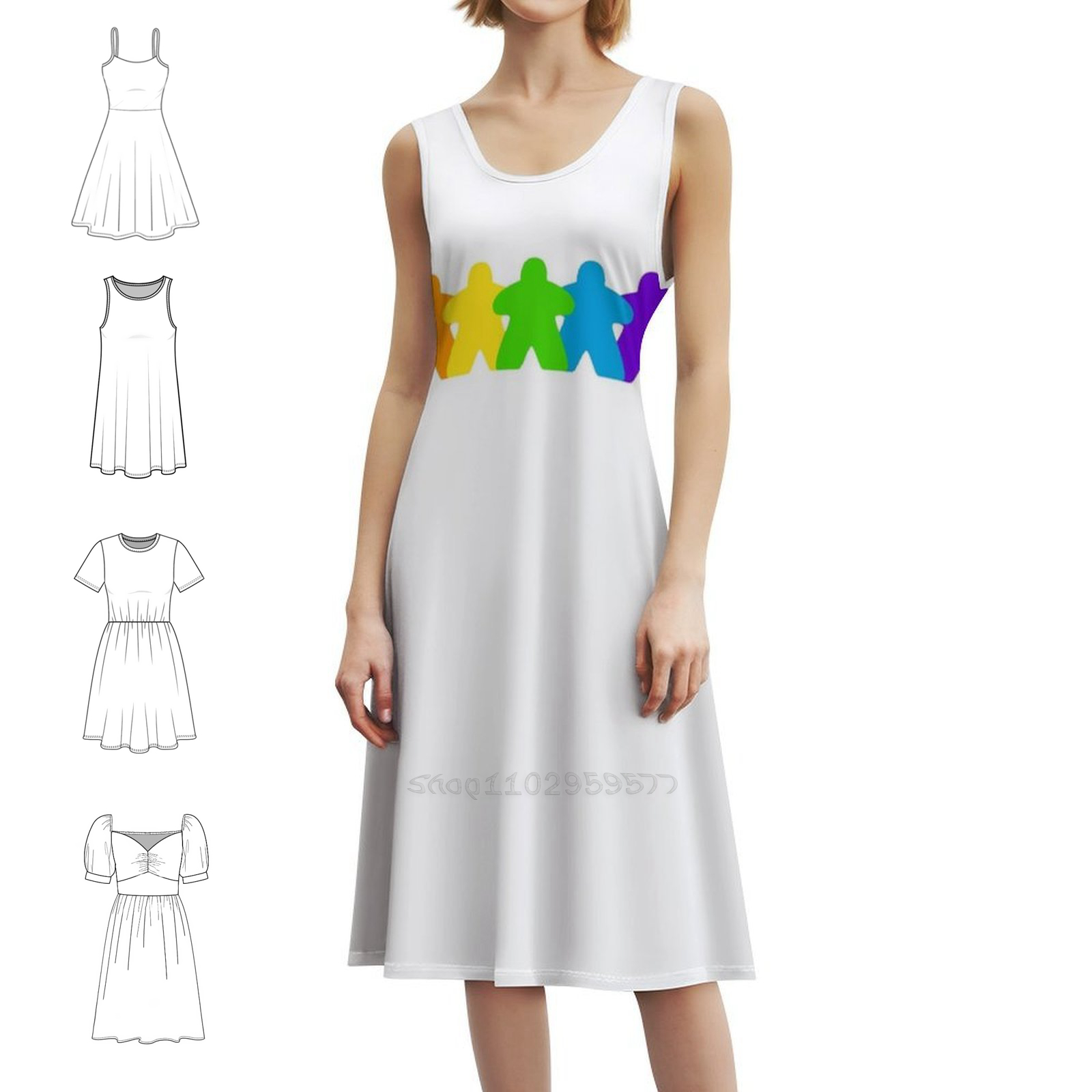 Smocked Dress Women - Todas as cores do Meeples-Gaymer Pride