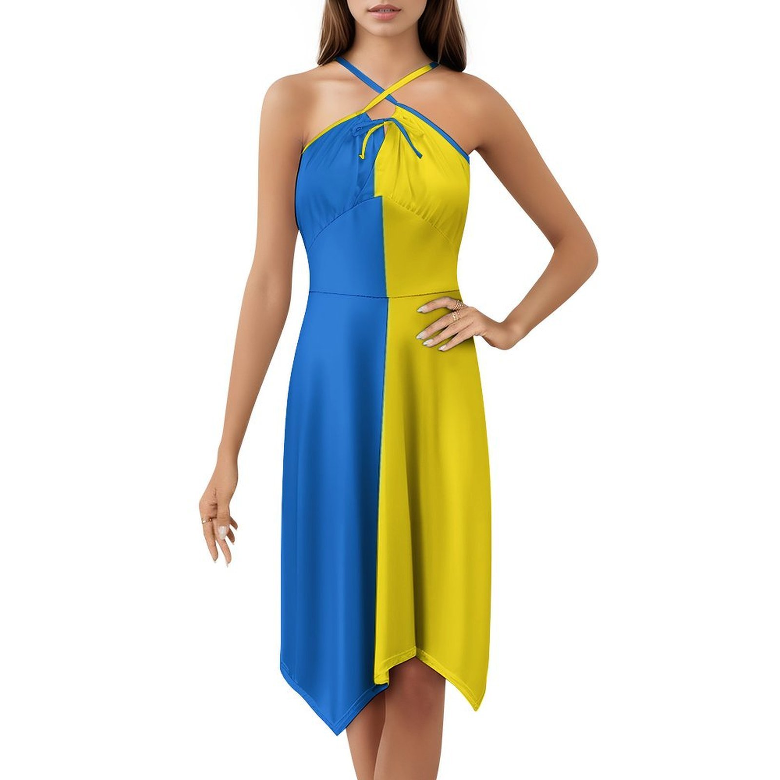 Smocked Dress Women - Bandeira ucraniana floral blusa vestido para