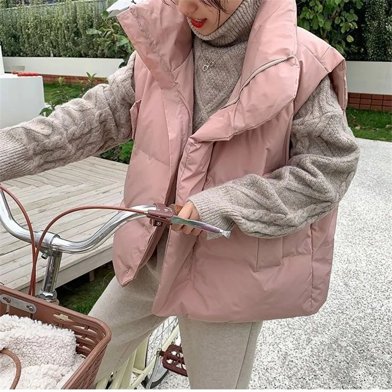 Puffer Vest Fashion Women - Jaqueta Puffer coreana de gola Stand