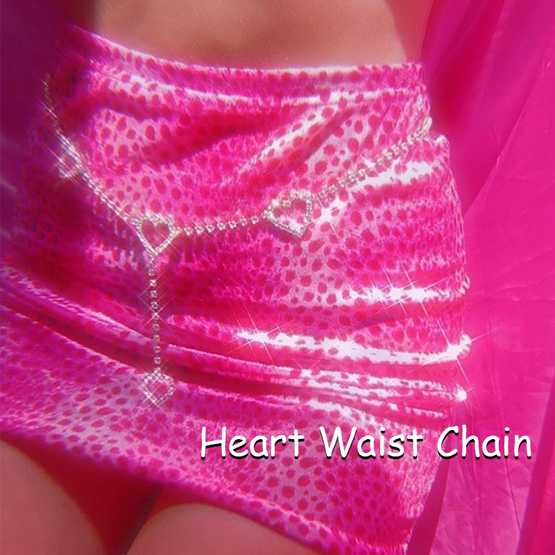 Women'S Y2K Fashion Aesthetic - Cristal Brilhante Coração Cadeia Cintura para