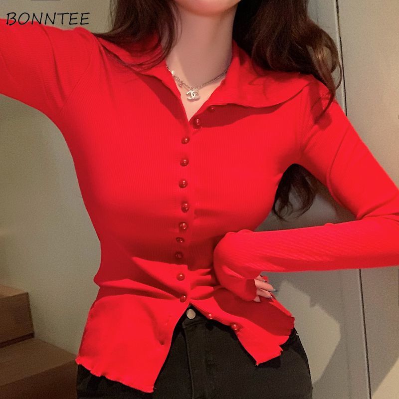 Women'S Y2K Fashion Aesthetic - Camisas femininas magras e elegantes, simples