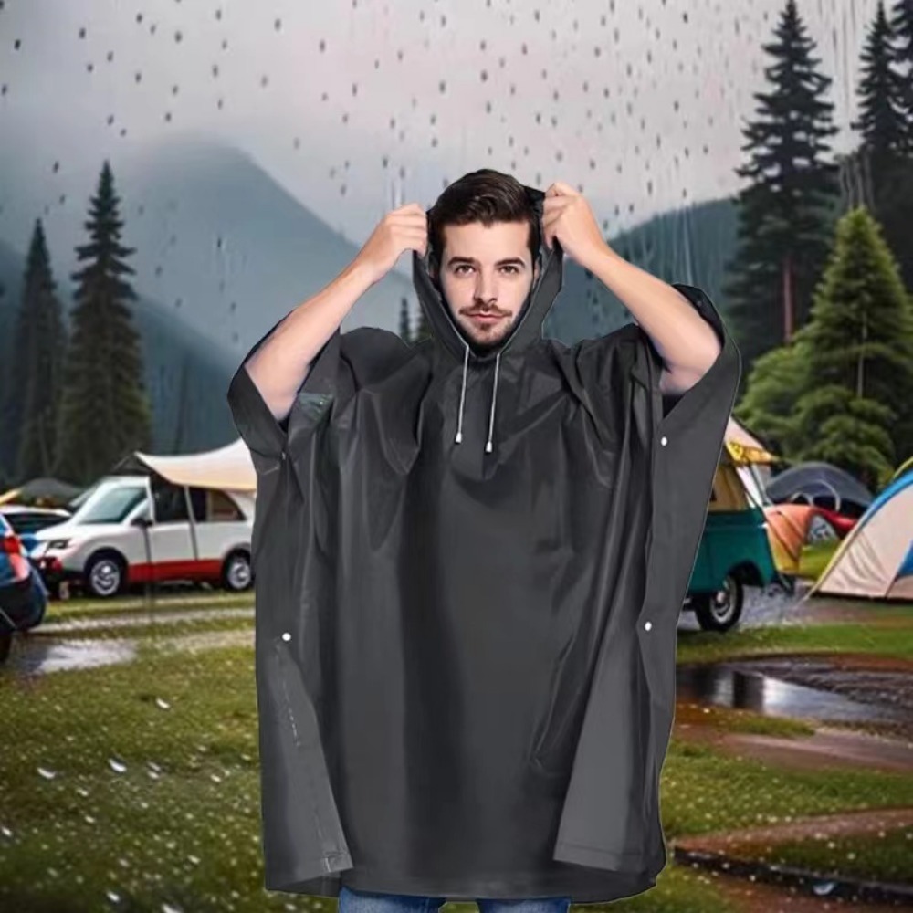 Women'S Fashion Raincoat - Preto moda adulto impermeável longo capa