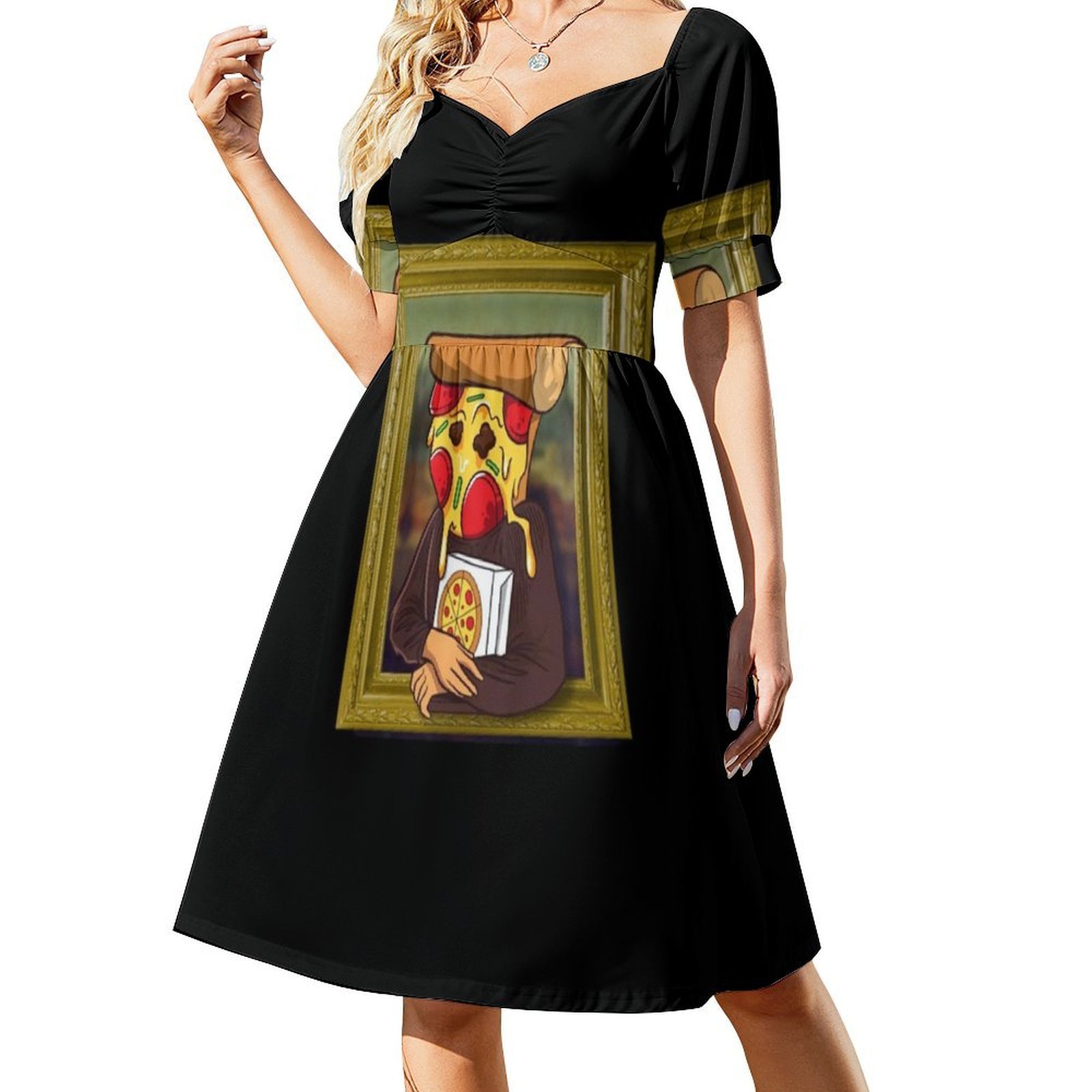 A pizza mona lisa engraçado ar - Smocked Dress Women avaliação e preço