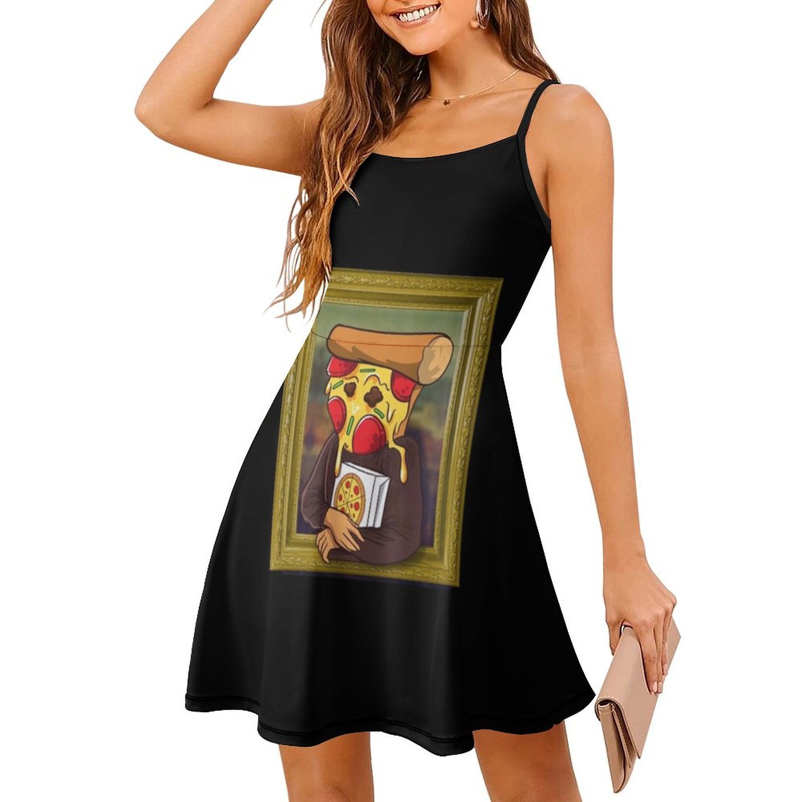 A pizza mona lisa engraçado ar - Smocked Dress Women avaliação e preço