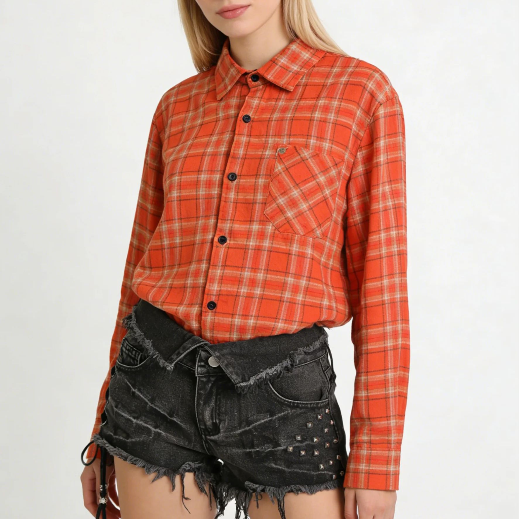 Camisa Casual Laranja de Manga - Women'S Y2K Fashion Aesthetic avaliação e preço