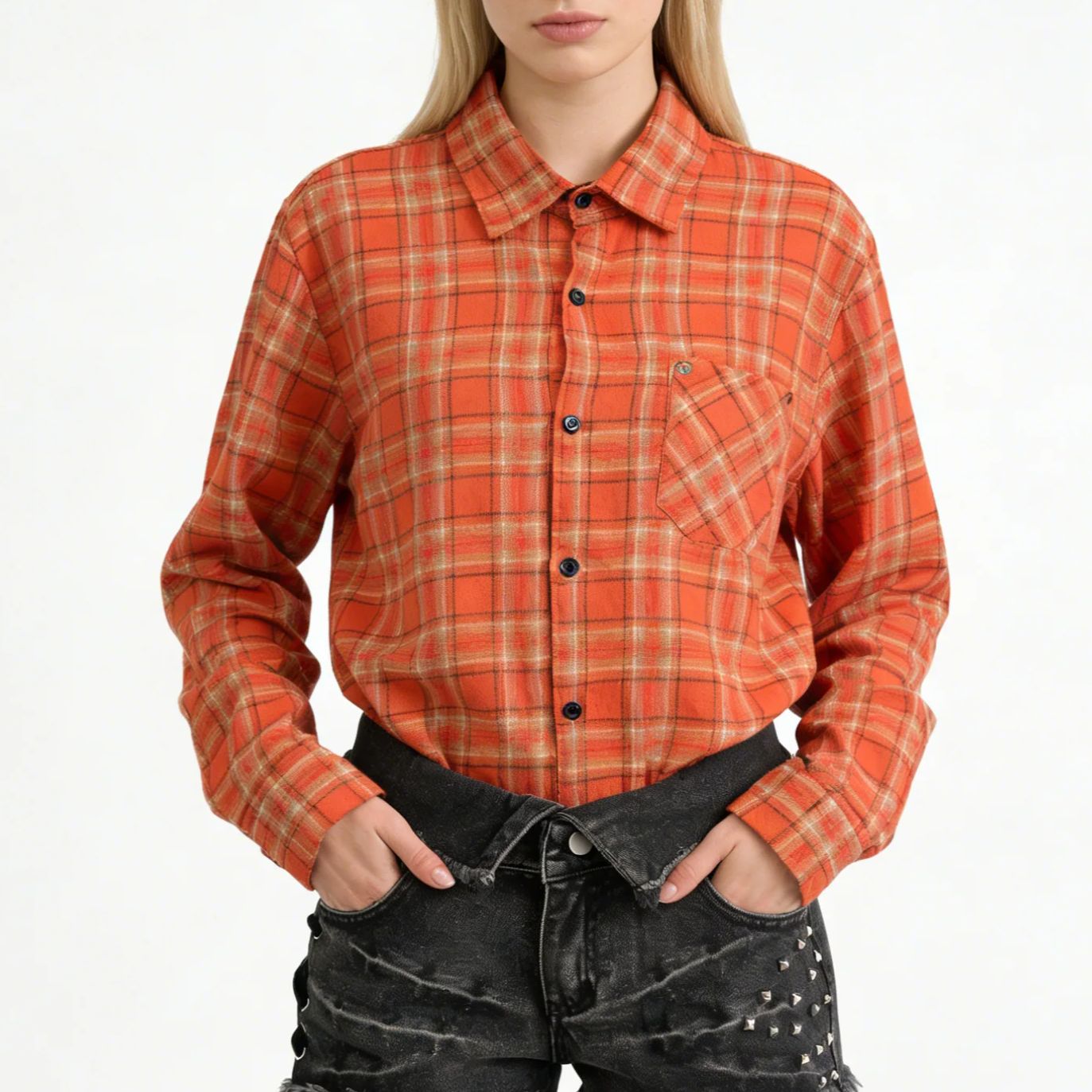 Camisa Casual Laranja de Manga - Women'S Y2K Fashion Aesthetic avaliação e preço