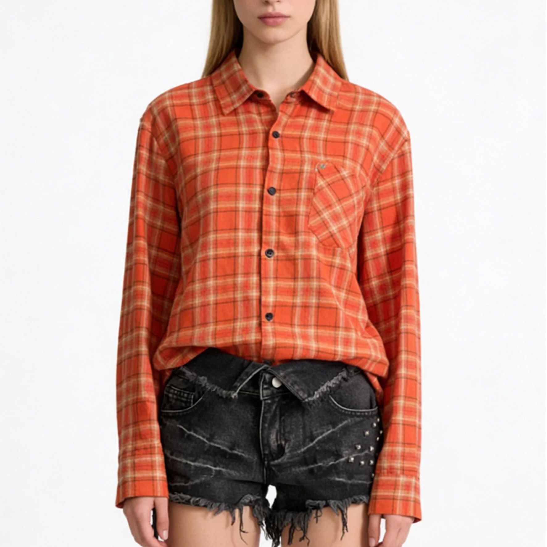 Camisa Casual Laranja de Manga - Women'S Y2K Fashion Aesthetic avaliação e preço