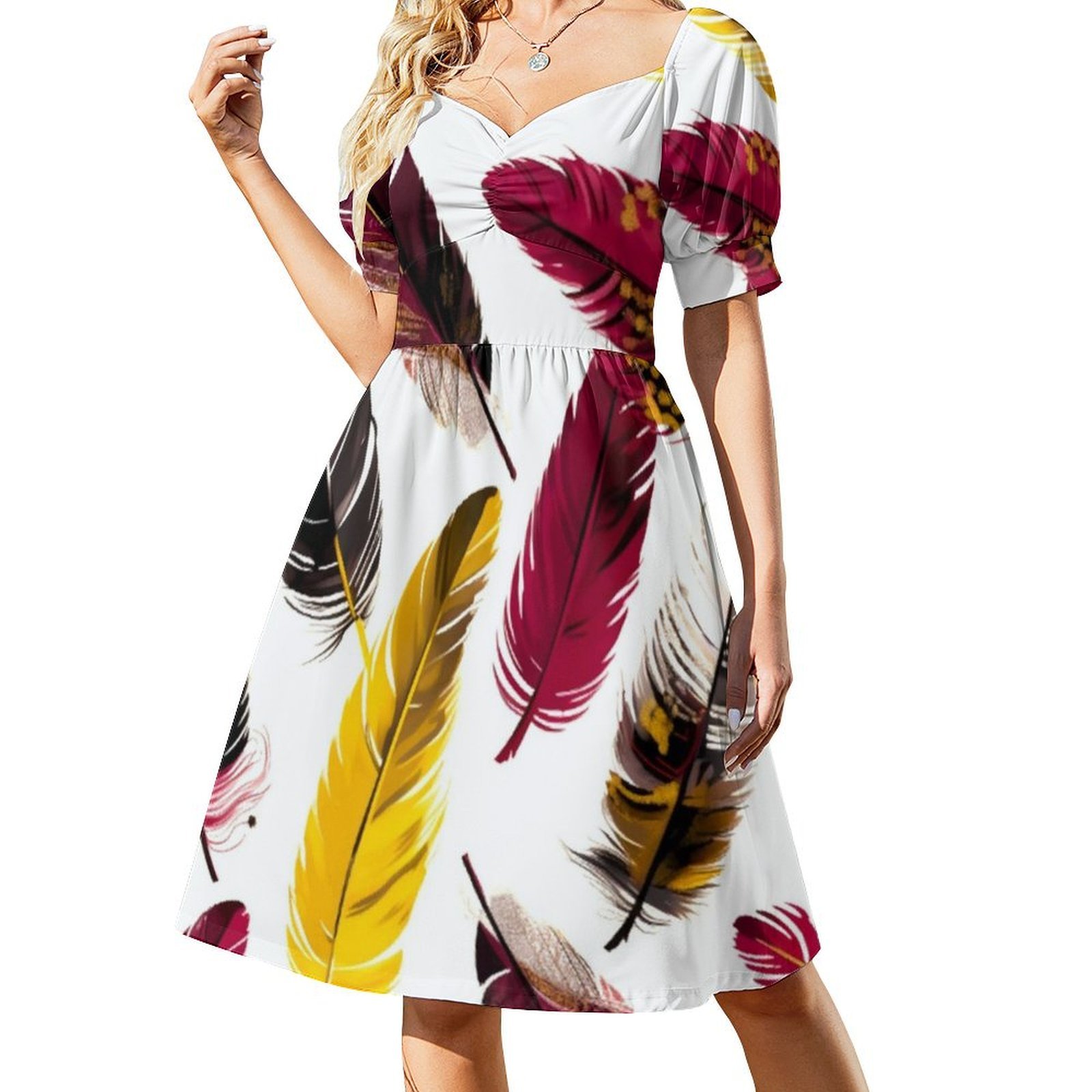 Penas-rosa marfim ouro preto 3 - Smocked Dress Women avaliação e preço