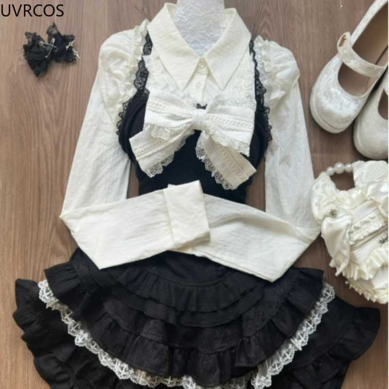 Y2k estética lolita estilo 3 p - Women'S Y2K Fashion Aesthetic avaliação e preço