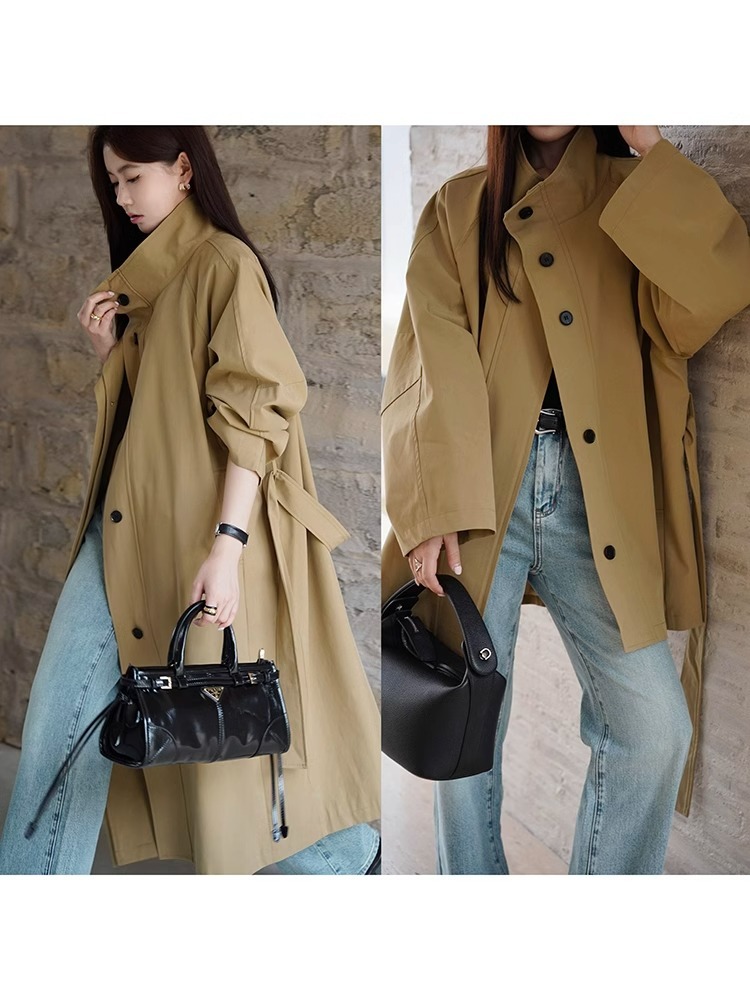Marrom trench feminino moda ca - Women'S Fashion Raincoat avaliação e preço