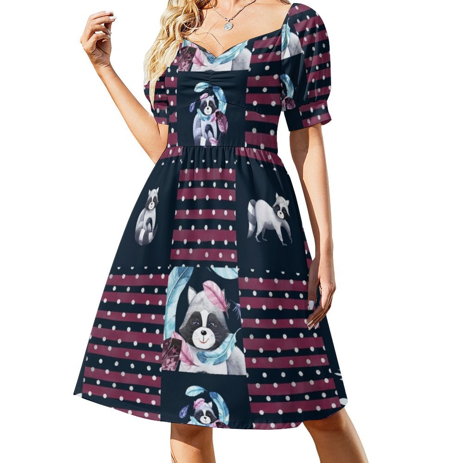 Guaxinins floral pena floral b - Smocked Dress Women avaliação e preço