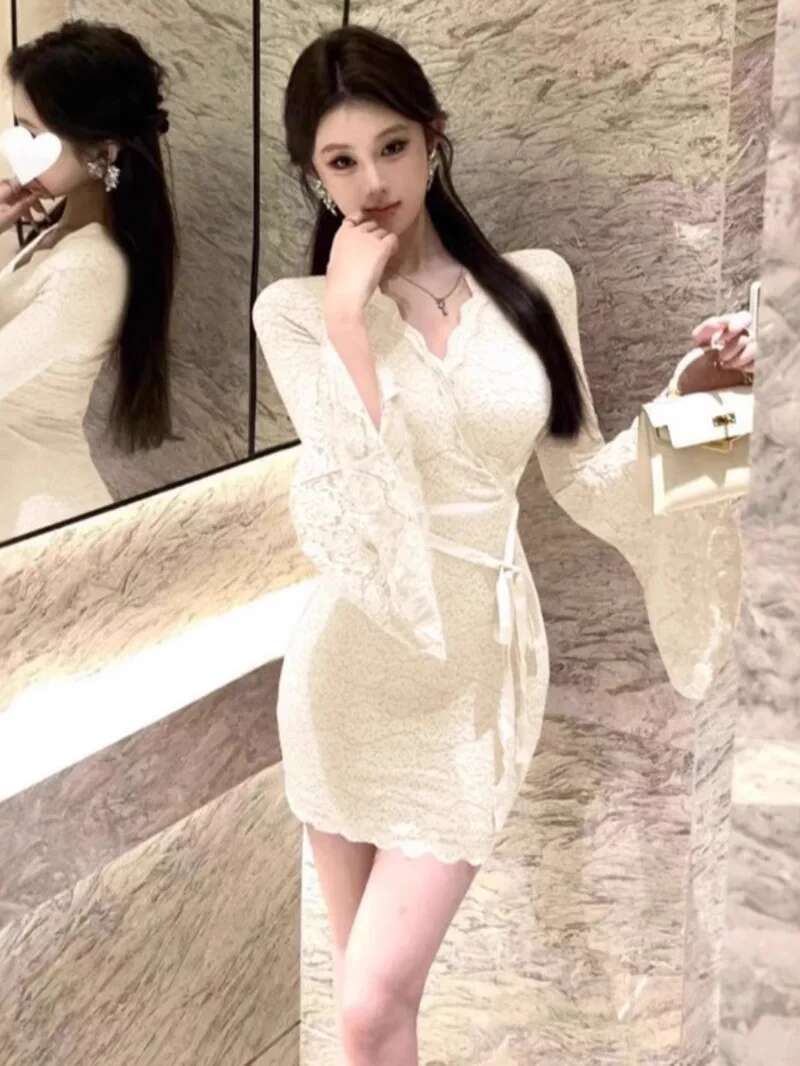 Sexy renda sino manga vestido  - Women Fashion Dress Names avaliação e preço