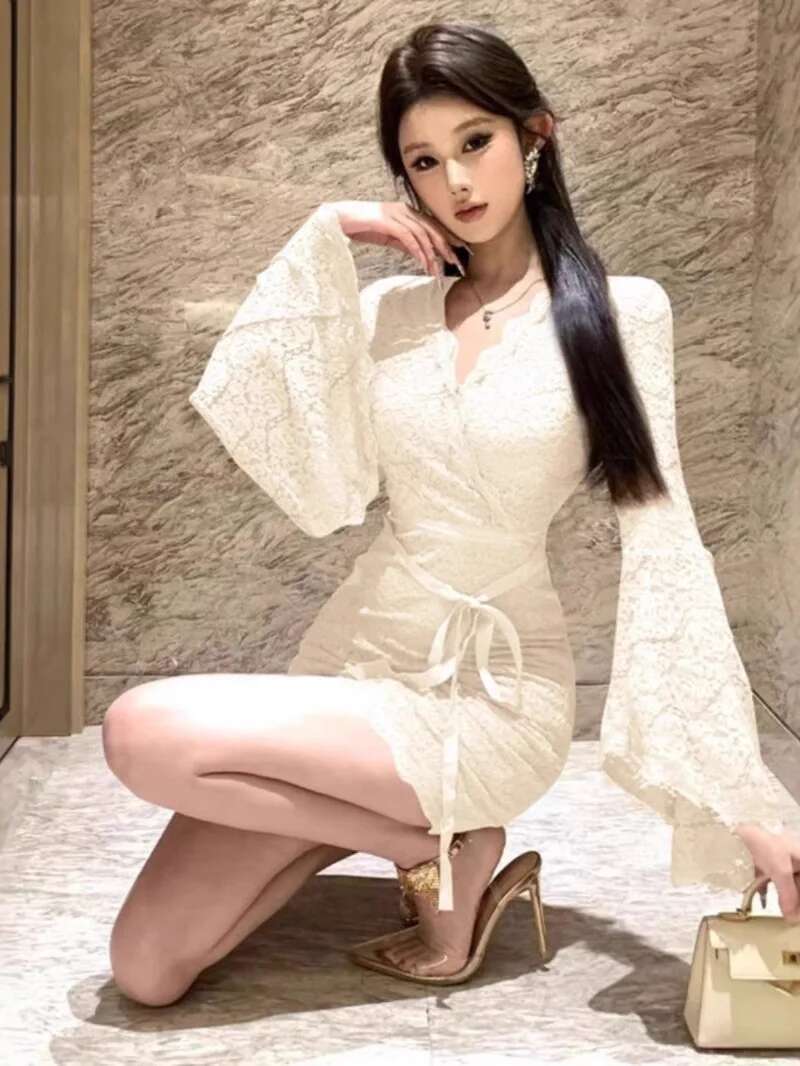 Sexy renda sino manga vestido  - Women Fashion Dress Names avaliação e preço